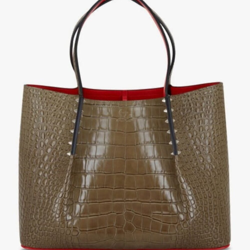 Christian Louboutin Cabarock Gray Croc Embossed Large Leather Shopper Tote